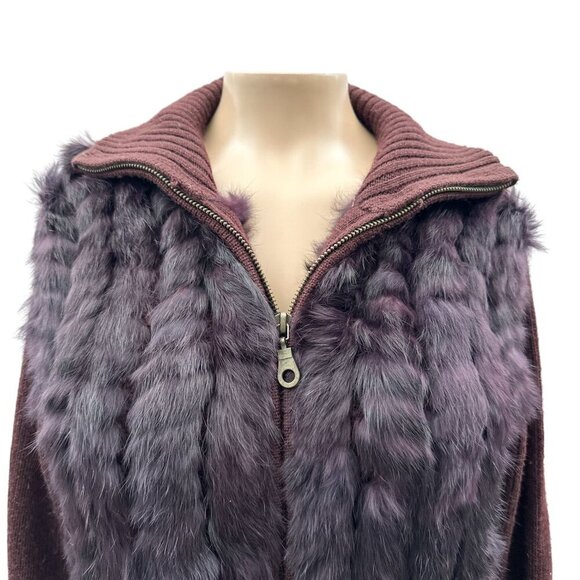 Yarns By Mode Brown Y2K Sweater Jacket Fur Vest Full Zip Long Sleeve M - Picture 10 of 10